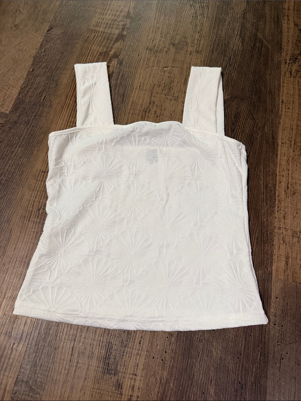 White Textured Square-Neck Tank with Wide Straps NWOT